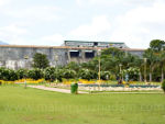 A view of the dam from the gardens on a clear day